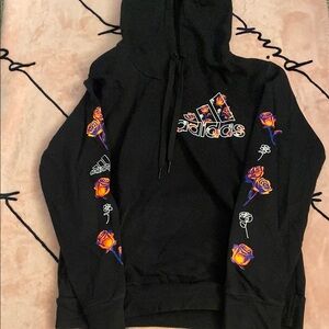 Adidas Black Hoodie with Vibrant Floral Accents